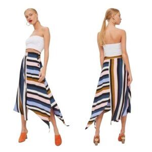 Top Shop Multi Stripe Asymmetric Midi Skirt Size 2 Retro Bohemian Whimsigoth